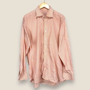 Holland & Sherry Dress Shirt Men XL Orange White Check Cotton London 1836